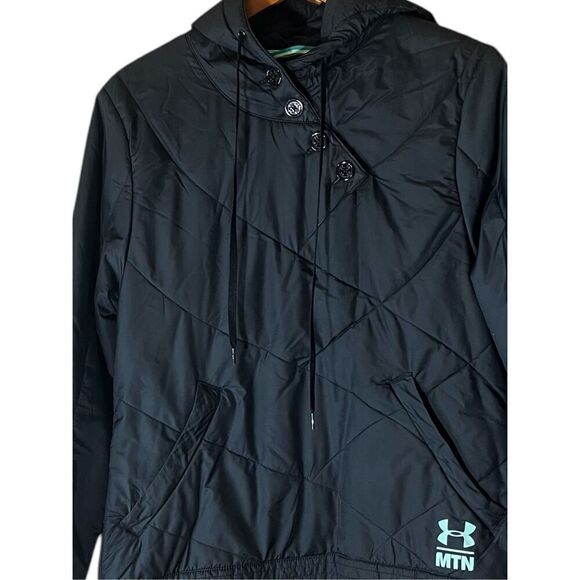 Under Armour Woman’s MTN Light Weight Hooded Side Zip Button Neck Two Pocket Bla - Picture 2 of 7